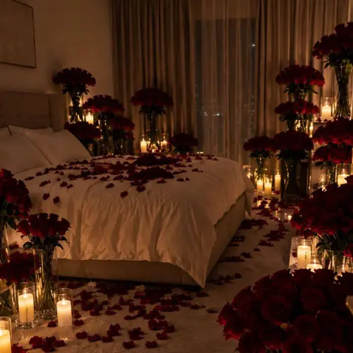 decoracion petalos rosas para reencuentro cita romantica amada amado